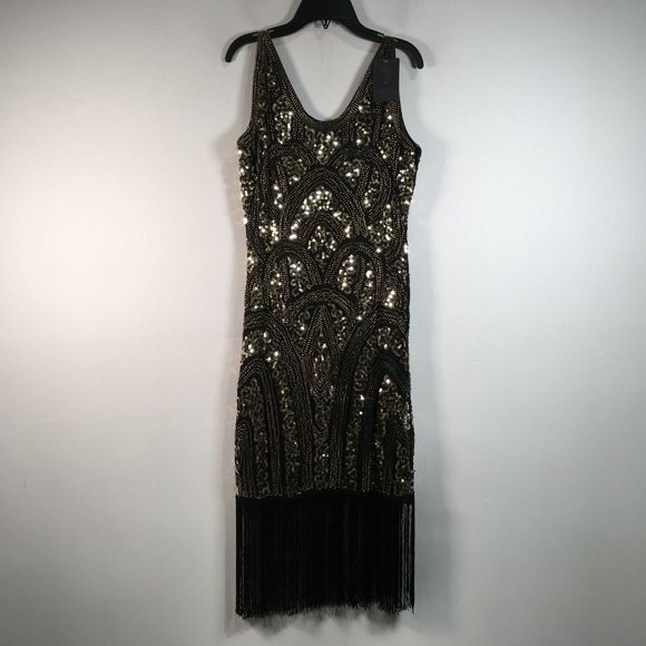 VIJIV Dresses & Skirts - Women's VIJIV 1920s Vintage Inspired Sequin/Fringe Flapper Dress, Size S - Black